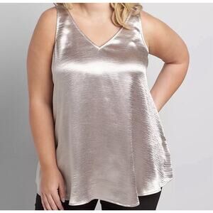 Lane Bryant Women’s Size 16 Champagne Metallic Sleeveless Satin V-neck Tank